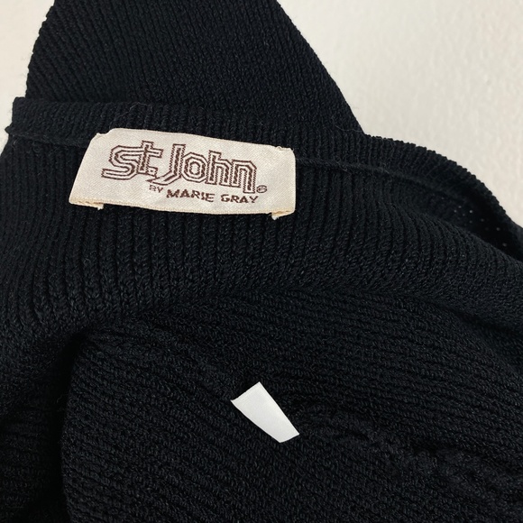 St. John Womens Basic Black Dress Small Marie Gray Knit Puff Sleeves - Picture 12 of 12